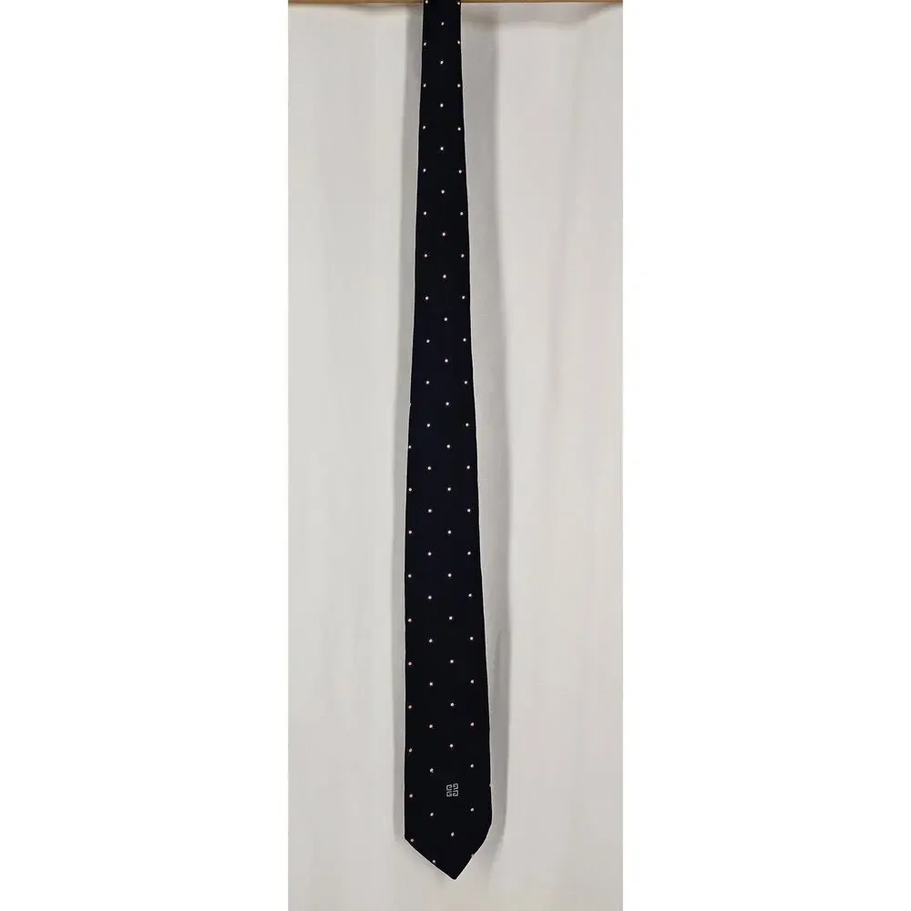 GIVENCHY GENTLEMAN PARIS VINTAGE MEN'S SILK NAVY BLUE POLKA DOT NECK 3